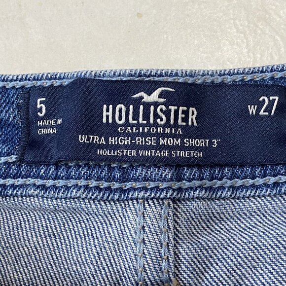 Hollister Ultra High-Rise Mom Short Cuffs Hem Sz 5 w27 Button Fly Two Tone Beach - Picture 4 of 9